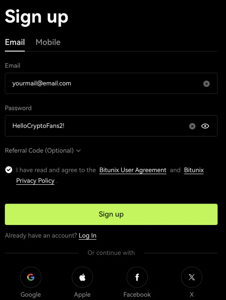 Registering with Bitunix
